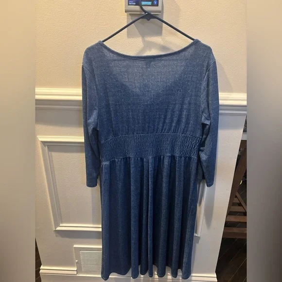 Cato 3/4 Sleeve Knee Length Blue Dress Size L NWT - Picture 4 of 8